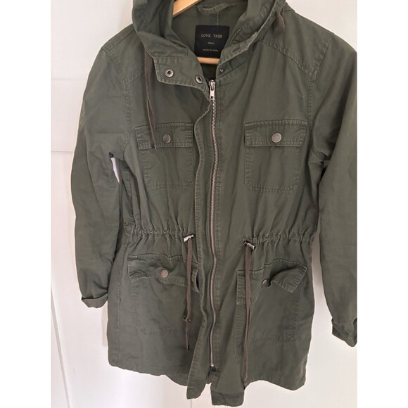 Women’s Love Tree Army Olive Green Khaki Utility Military Jacket Coat Size Small - Picture 6 of 8
